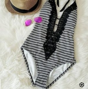 Black and White StripeOne Piece